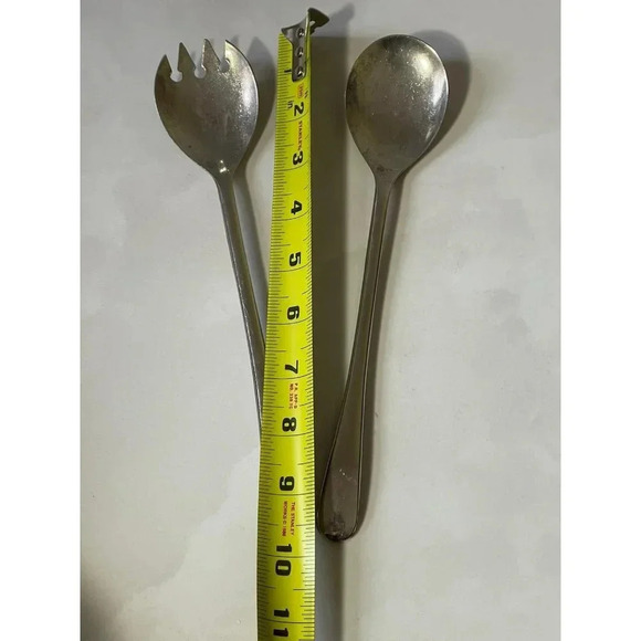 Vintage Silver Plated Salad Utensil Servers Spoon Fork Set Made in Italy 9.5" - Picture 5 of 5